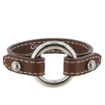 Les poulettes bijoux - bracelet cuir et anneau argent 925 - cuir marron