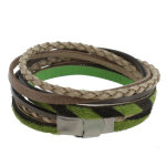Les poulettes bijoux - bracelet cuir beige gris et peau verte fermoir acier inoxydab