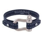 Les poulettes bijoux - bracelet cuir et manille argent 925 - bleu navy