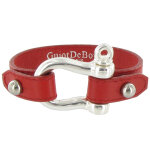 Les poulettes bijoux bracelet cuir et manille argent 925 - rouge