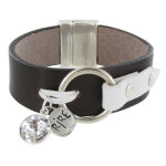 Les poulettes bijoux - bracelet cuir marron cristal et m�daille rire - classics - bl