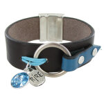 Les poulettes bijoux - bracelet cuir marron cristal et m�daille rire - classics - bl