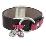 Les poulettes bijoux - bracelet cuir marron cristal et m�daille rire - colors