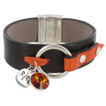 Les poulettes bijoux - bracelet cuir marron cristal et m�daille rire - colors - oran