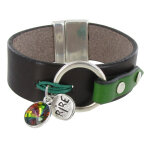 Les poulettes bijoux - bracelet cuir marron cristal et m�daille rire - colors - vert