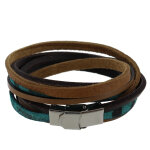 Les poulettes bijoux - bracelet cuir marron fonc� marron clair et peau turquoise fer