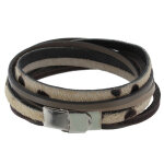 Les poulettes bijoux - bracelet cuir marron gris et peau naturel fermoir acier inoxy