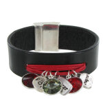 Les poulettes bijoux bracelet cuir noir cristal multi breloques et coton - classics