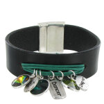 Les poulettes bijoux bracelet cuir noir cristal multi breloques et coton - colors -