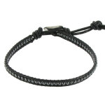 Les poulettes bijoux - bracelet en cuir noir et perles h�matite fermoir argent