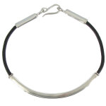 Les poulettes bijoux - bracelet demi - jonc argent lien cuir noir
