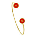 Les poulettes bijoux - bracelet demi jonc plaqu� or soleil �mail corail