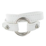 Les poulettes bijoux - bracelet double tour cuir et 6 anneaux argent 925 - blanc