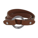 Les poulettes bijoux - bracelet double tour cuir et 6 anneaux argent 925 - marron cl