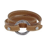 Les poulettes bijoux - bracelet double tour cuir et 6 anneaux argent 925 - or
