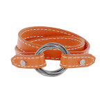 Les poulettes bijoux - bracelet double tour cuir et 6 anneaux argent 925 - orange