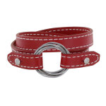 Les poulettes bijoux - bracelet double tour cuir et 6 anneaux argent 925 - rouge