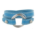 Les poulettes bijoux - bracelet double tour cuir et 6 anneaux argent 925 - turquoise