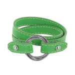 Les poulettes bijoux - bracelet double tour cuir et 6 anneaux argent 925 - vert