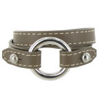 Les poulettes bijoux - bracelet double tour cuir et anneau argent 925 - cuir beige