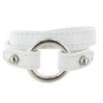 Les poulettes bijoux - bracelet double tour cuir et anneau argent 925 - cuir blanc