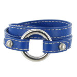 Les poulettes bijoux - bracelet double tour cuir et anneau argent 925 - cuir bleu fo