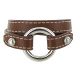Les poulettes bijoux - bracelet double tour cuir et anneau argent 925 - cuir marron