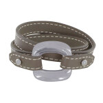 Les poulettes bijoux - bracelet double tour cuir et maille carr�e argent 925 - beige