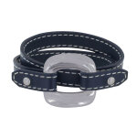 Les poulettes bijoux - bracelet double tour cuir et maille carr�e argent 925 - bleu