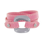 Les poulettes bijoux bracelet double tour cuir et maille carr�e argent 925 - fuchsia