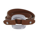 Les poulettes bijoux bracelet double tour cuir et maille carr�e argent 925 - marron