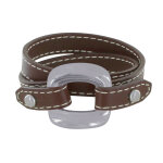 Les poulettes bijoux - bracelet double tour cuir et maille carr�e argent 925 - marro
