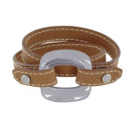 Les poulettes bijoux - bracelet double tour cuir et maille carr�e argent 925 - or
