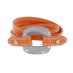 Les poulettes bijoux bracelet double tour cuir et maille carr�e argent 925 - orange