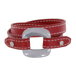 Les poulettes bijoux bracelet double tour cuir et maille carr�e argent 925 - rouge