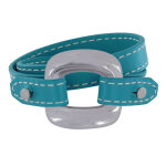 Les poulettes bijoux - bracelet double tour cuir et maille carr�e argent 925 - turqu