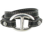 Les poulettes bijoux - bracelet double tour cuir et maille marine argent 925 - class