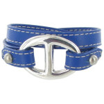 Les poulettes bijoux - bracelet double tour cuir et maille marine argent 925 - class