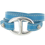 Les poulettes bijoux - bracelet double tour cuir et maille marine argent 925 - color