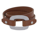 Les poulettes bijoux - bracelet double tour cuir et maille rectangle plate argent 92