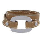 Les poulettes bijoux - bracelet double tour cuir et maille rectangle plate argent 92