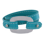 Les poulettes bijoux - bracelet double tour cuir et maille rectangle plate argent 92