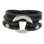 Les poulettes bijoux bracelet double tour cuir et maille rondelle argent 925 - class