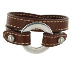 Les poulettes bijoux bracelet double tour cuir et maille rondelle argent 925 - class