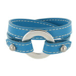 Les poulettes bijoux bracelet double tour cuir et maille rondelle argent 925 - color