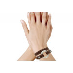 Les poulettes bijoux bracelet double tour cuir et maille rondelle argent 925 - colors