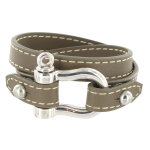 Les poulettes bijoux bracelet double tour cuir et manille argent 925 - beige