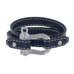 Les poulettes bijoux bracelet double tour cuir et manille argent 925 - bleu navy
