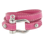 Les poulettes bijoux bracelet double tour cuir et manille argent 925 - fuchsia