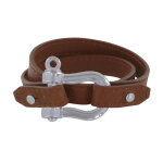 Les poulettes bijoux - bracelet double tour cuir et manille argent 925 - marron clair